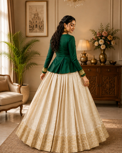 Kanchipuram Zari Lehenga Set | Natural Satin Silk Top | Onam & South Indian Festive Wear