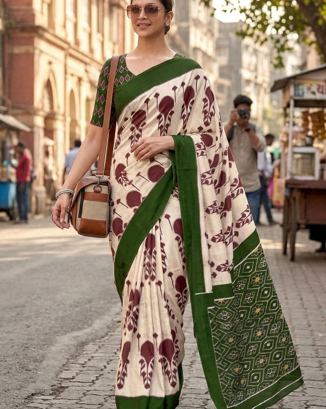 Pure Cotton Ikkat Print Sarees With Unstitched Blouse Piece | Feel Like Luxury -  Rosepetals Luxe