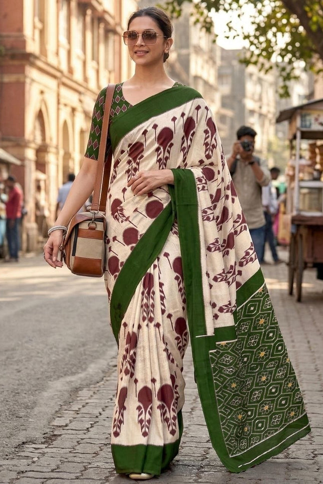 Pure Cotton Ikkat Print Sarees With Unstitched Blouse Piece | Feel Like Luxury -  Rosepetals Luxe