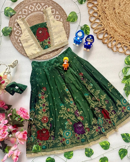 Girls Designer Viscose Dola Silk Embroidered Festive Lehenga Choli with Shimmer Tissue Blouse