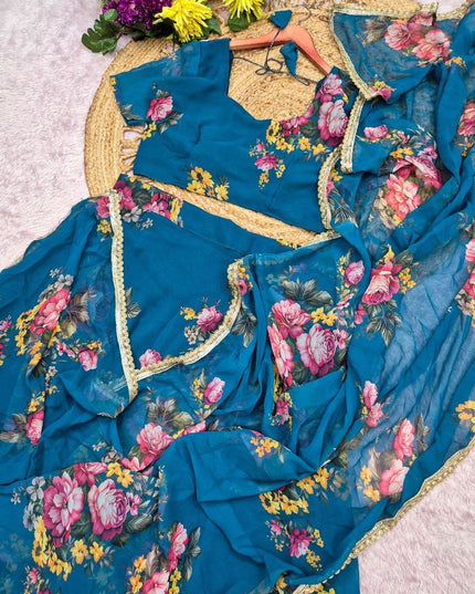 Georgette Digital Print Lehenga Saree with Stitched Blouse and Attached Pallu