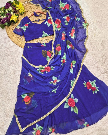 Georgette Digital Print Lehenga Saree with Stitched Blouse and Attached Pallu