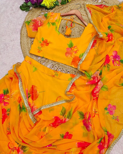Georgette Digital Print Lehenga Saree with Stitched Blouse and Attached Pallu