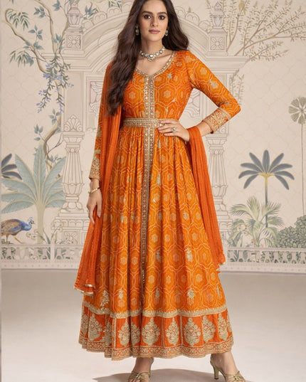 Chinon Silk Anarkali Gown with Embroidery Sequence Work with Digital Print | Perfect Festive Wear - Rosepetals Luxe