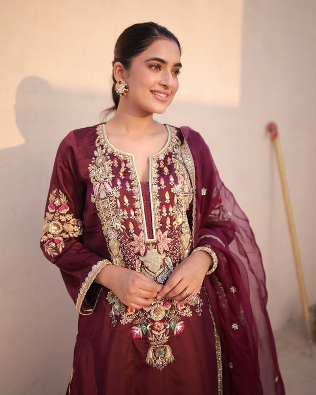 Satin Silk Fancy Top & Palazzo With Dupatta set |Be Ready For Party Wear & Festival Look - Rosepetals Luxe