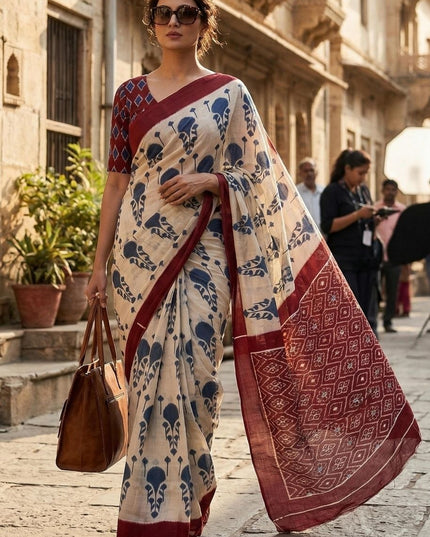 Pure Cotton Ikkat Print Sarees With Unstitched Blouse Piece | Feel Like Luxury -  Rosepetals Luxe