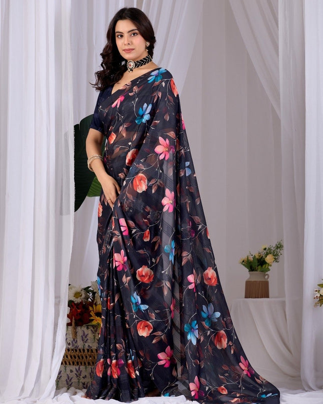 Premium Monsoon Saree With Multicolor Floral Digital Prints | Classy and Effortlessly Chic Look - Rosepetals Luxe