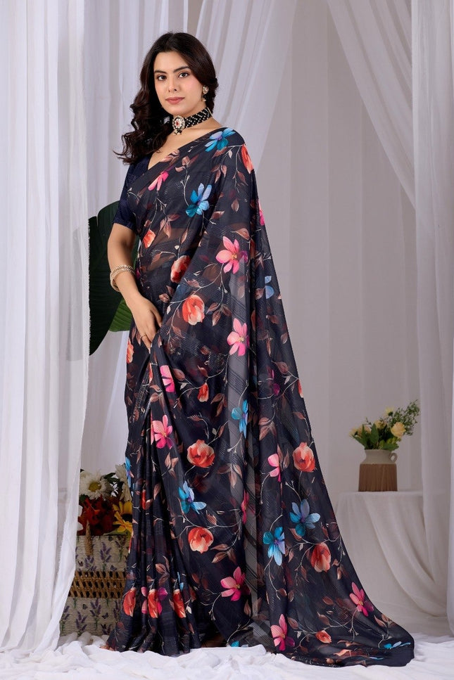 Premium Monsoon Saree With Multicolor Floral Digital Prints | Classy and Effortlessly Chic Look - Rosepetals Luxe