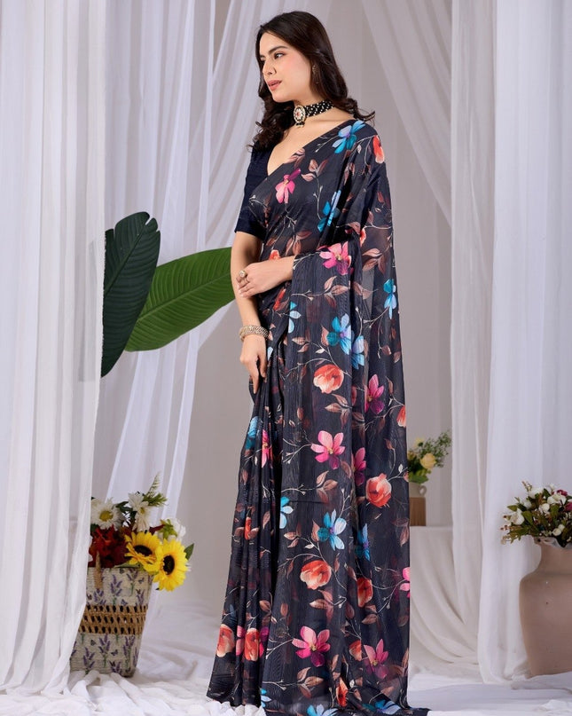 Premium Monsoon Saree With Multicolor Floral Digital Prints | Classy and Effortlessly Chic Look - Rosepetals Luxe