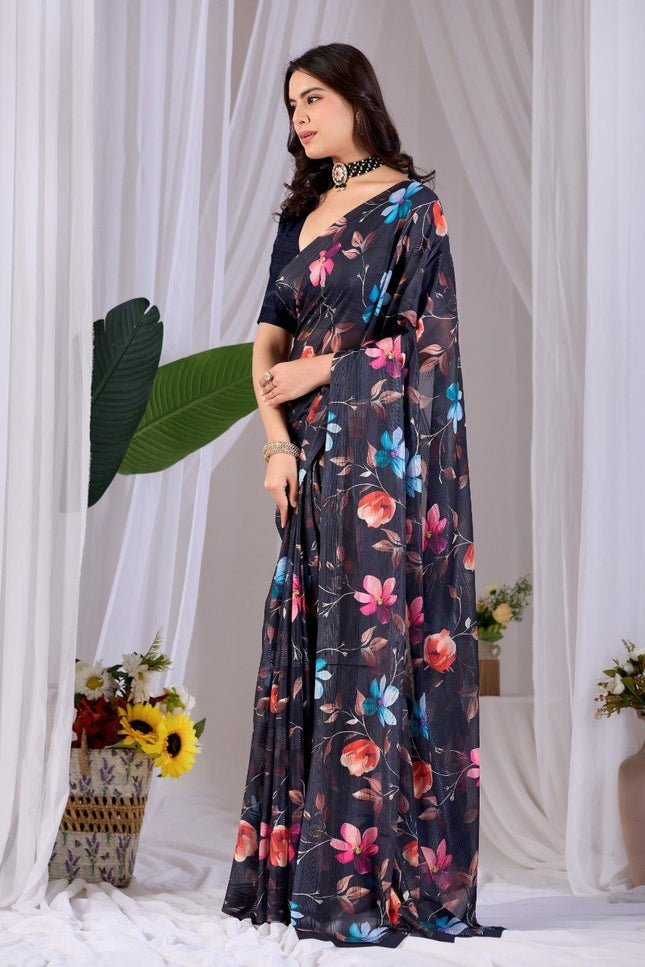 Premium Monsoon Saree With Multicolor Floral Digital Prints | Classy and Effortlessly Chic Look - Rosepetals Luxe