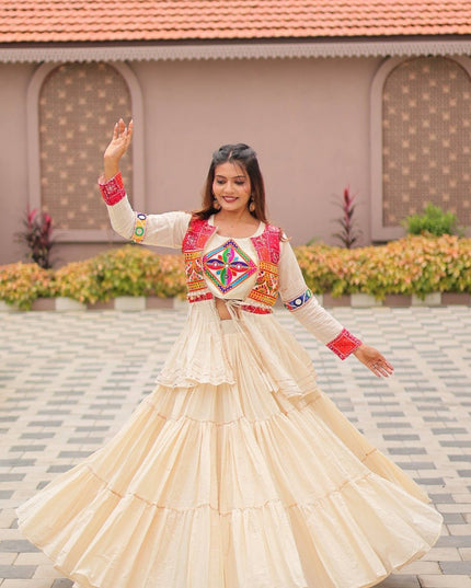 Pure Cotton Gamthi Lehenga Choli with Koti | 9 Mtr Flare | Fully Stitched - Rosepetals Luxe