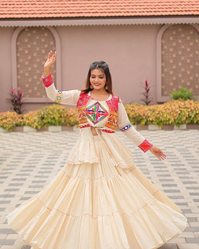 Pure Cotton Gamthi Lehenga Choli with Koti | 9 Mtr Flare | Fully Stitched - Rosepetals Luxe