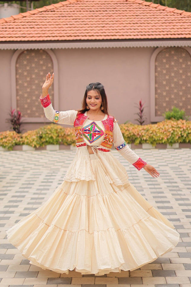 Pure Cotton Gamthi Lehenga Choli with Koti | 9 Mtr Flare | Fully Stitched - Rosepetals Luxe