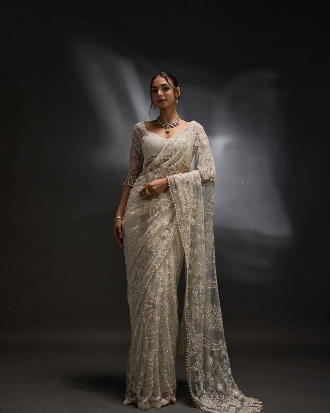 Bollywood Net Saree with 5MM Sequins Embroidery | Perfect For Weddings & Parties - Rosepetals Luxe