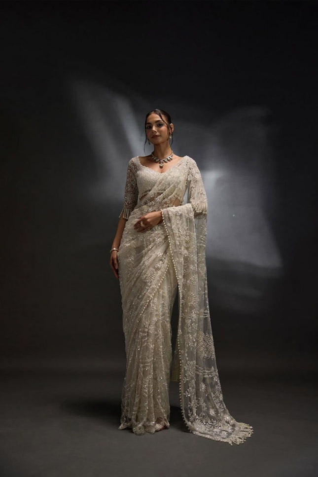 Bollywood Net Saree with 5MM Sequins Embroidery | Perfect For Weddings & Parties - Rosepetals Luxe