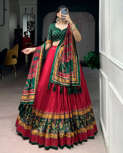 Tasar Silk Semi - Stitched Lehenga | Perfect For Party Wear and Festive Occasions - Rosepetals Luxe