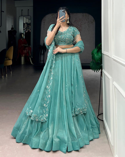 Lehenga With Beads & Thread Embroidery Work | Semi - Stitched - Perfect Party Wear - Rosepetals Luxe