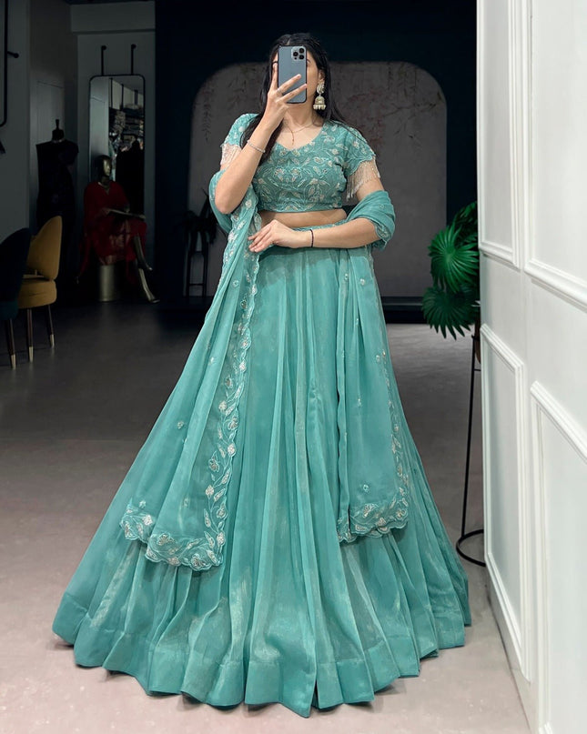 Lehenga With Beads & Thread Embroidery Work | Semi - Stitched - Perfect Party Wear - Rosepetals Luxe