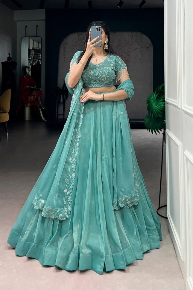 Lehenga With Beads & Thread Embroidery Work | Semi - Stitched - Perfect Party Wear - Rosepetals Luxe