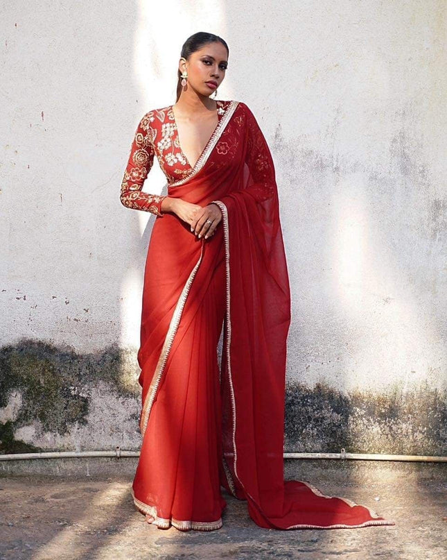 Georgette Silk Saree With Embroidery Work | Perfect For Party Wear - Rosepetals Luxe