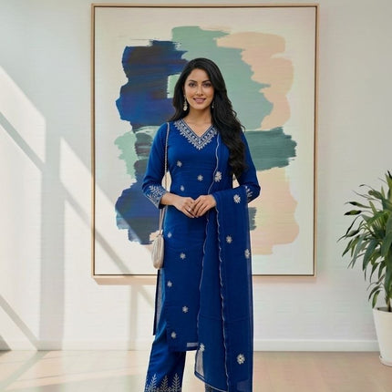 Rayon Cotton Kurta & Bottom Set | Simple Minimal Style With Embroidery Work - Rosepetals Luxe