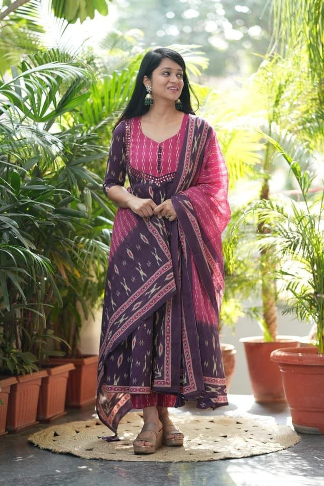 Elegant High - Quality Cotton Kurta Set with Malmal Dupatta | Perfect for Premium Look - Rosepetals Luxe