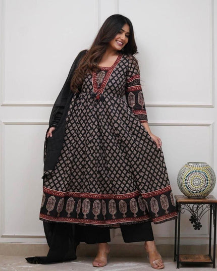 Graceful Printed Cotton Anarkali Kurta Set | Best for Ethnic Wear - Rosepetals Luxe