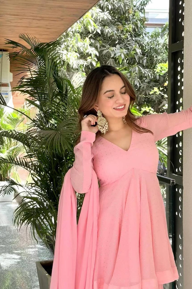 Pink Anarkali Sharara Suit | Perfect For Festivals and Celebrations - Rosepetals Luxe