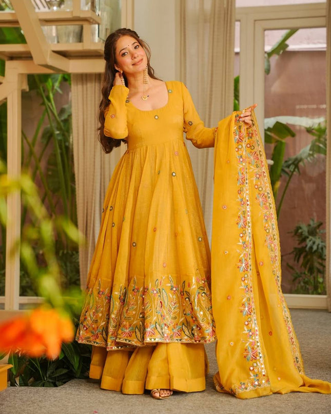 3‑Piece Anarkali Gown Sharara Set |Festive & Celebration - Rosepetals Luxe
