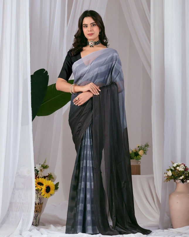 Premium Monsoon Saree With Deep Black And Smoky Grey Tones | Elegant and Timeless Look - Rosepetals Luxe