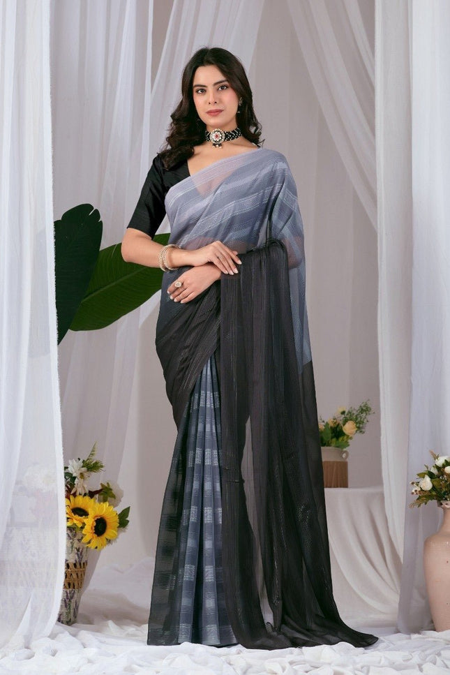 Premium Monsoon Saree With Deep Black And Smoky Grey Tones | Elegant and Timeless Look - Rosepetals Luxe