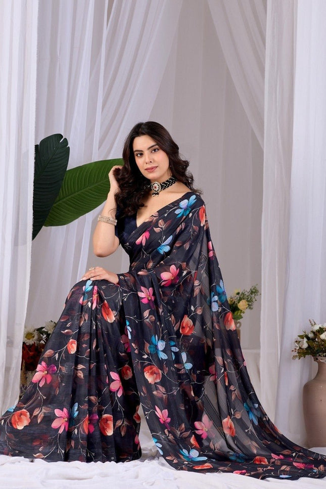 Premium Monsoon Saree With Multicolor Floral Digital Prints | Classy and Effortlessly Chic Look - Rosepetals Luxe