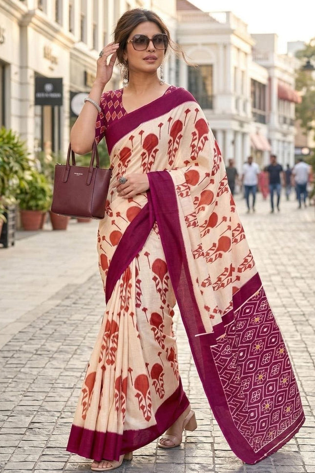 Pure Cotton Ikkat Print Sarees With Unstitched Blouse Piece | Feel Like Luxury - Rosepetals Luxe