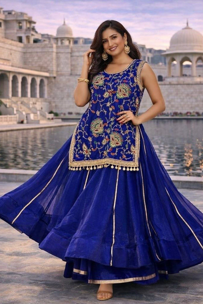 New Trendy Lehenga Choli | Soft Aura Silk | Blouse With Heavy Resham Work & Mirror Lace | Perfect For Festive Occasions And Celebrations - Rosepetals Luxe