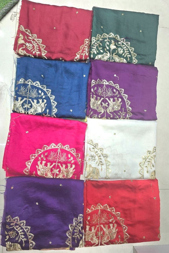 Hathi Dupatta – Semi Gajji Silk with Zari & Sequin Work - Rosepetals Luxe