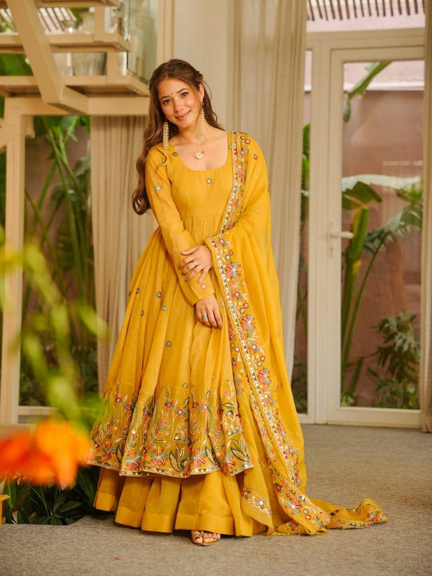 3‑Piece Anarkali Gown Set – Festive & Celebration Wear - Rosepetals Luxe
