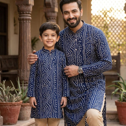 Dad & Son Matching Kurta Pyjama Combo Set | Fancy Printed Cotton Ethnic Wear - Rosepetals Luxe