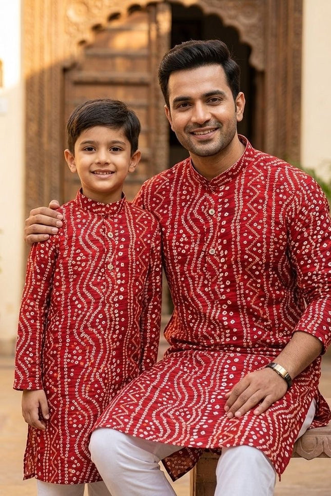 Dad & Son Matching Kurta Pyjama Combo Set | Fancy Printed Cotton Ethnic Wear - Rosepetals Luxe