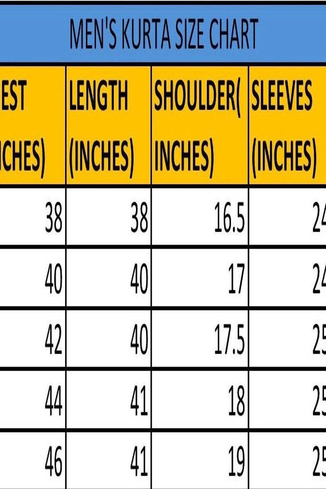 Size Chart - Dad & Son Matching Kurta Pyjama Combo Set | Fancy Printed Cotton Ethnic Wear - Rosepetals Luxe