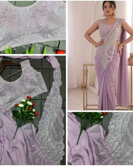 Embroidery Sequence Work Ready to Wear Saree with Embroidery Blouse