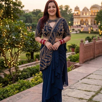 Navy Blue Trending Dhoti Style Saree | Star Georgette Silk with Heavy Embroidery & Sequence Work