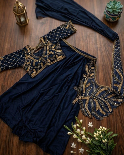 Navy Blue Trending Dhoti Style Saree | Star Georgette Silk with Heavy Embroidery & Sequence Work