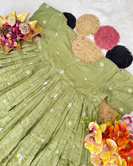 Pista - Floral Mull Cotton Chanderi Embroidered Summer Midi Gown - Rosepetals Luxe