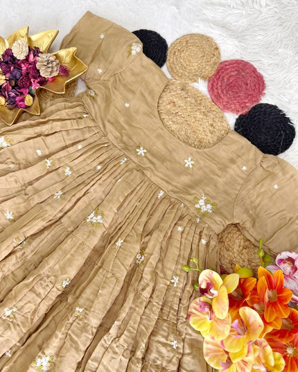 Sandal - Floral Mull Cotton Chanderi Embroidered Summer Midi Gown - Rosepetals Luxe