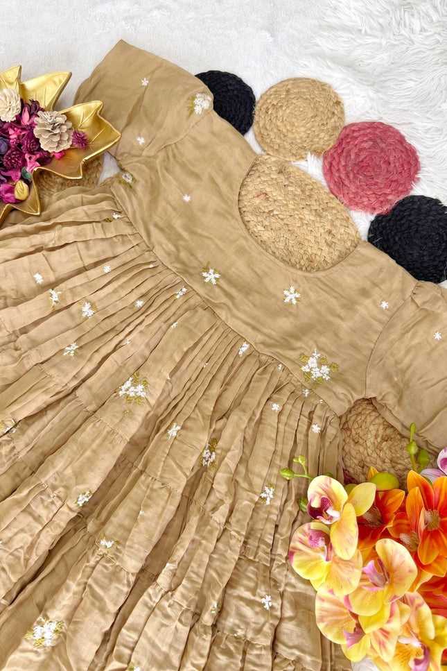 Sandal - Floral Mull Cotton Chanderi Embroidered Summer Midi Gown - Rosepetals Luxe