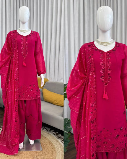 Premium Mul Chanderi Farshi Plazo Set | Festive Ethnic Wear - Rosepetals Luxe