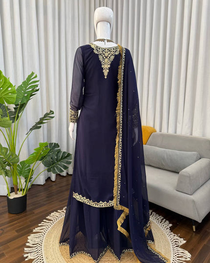 Faux Georgette Palazo Set | Elegant Festive & Ethnic Wear | Thread & Sequence Work - Rosepetals Luxe