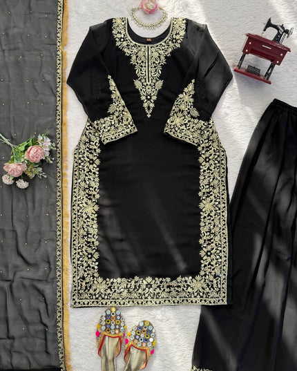 Faux Georgette Palazo Set | Elegant Festive & Ethnic Wear | Thread & Sequence Work - Rosepetals Luxe