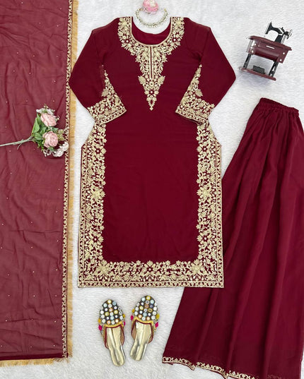 Faux Georgette Palazo Set | Elegant Festive & Ethnic Wear | Thread & Sequence Work - Rosepetals Luxe