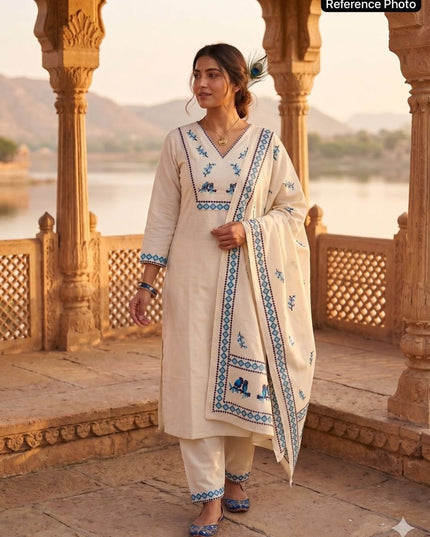 Pure Khadi Cotton Suit Set with Digital Print and Sequins Work - Rosepetals Luxe